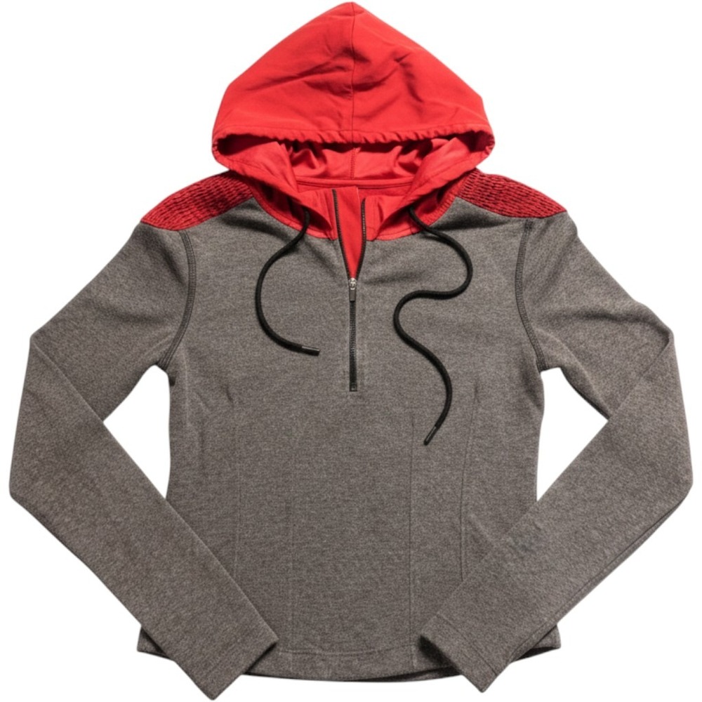 FP Movement Free People Gray Red Color Block Half Zip Hoodie XS Smocked Shoulder